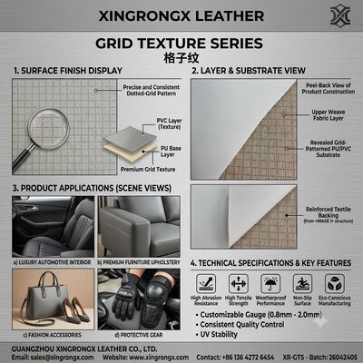 SÉRIE GRID TEXTURE Emballage synthétique Produits en cuir conçus pour la durabilité et le style dans l'emballage, la chaussure, les vêtements et la fabrication de meubles