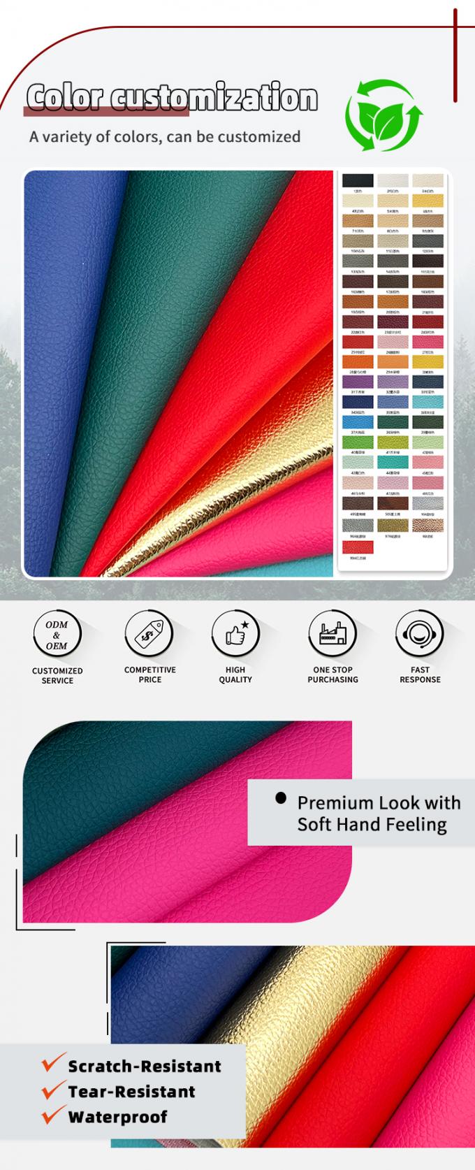 Cuir synthétique artificiel en PVC gaufré motif grain litchi pour meubles, canapés, décorations, sacs et coussins de voiture 4