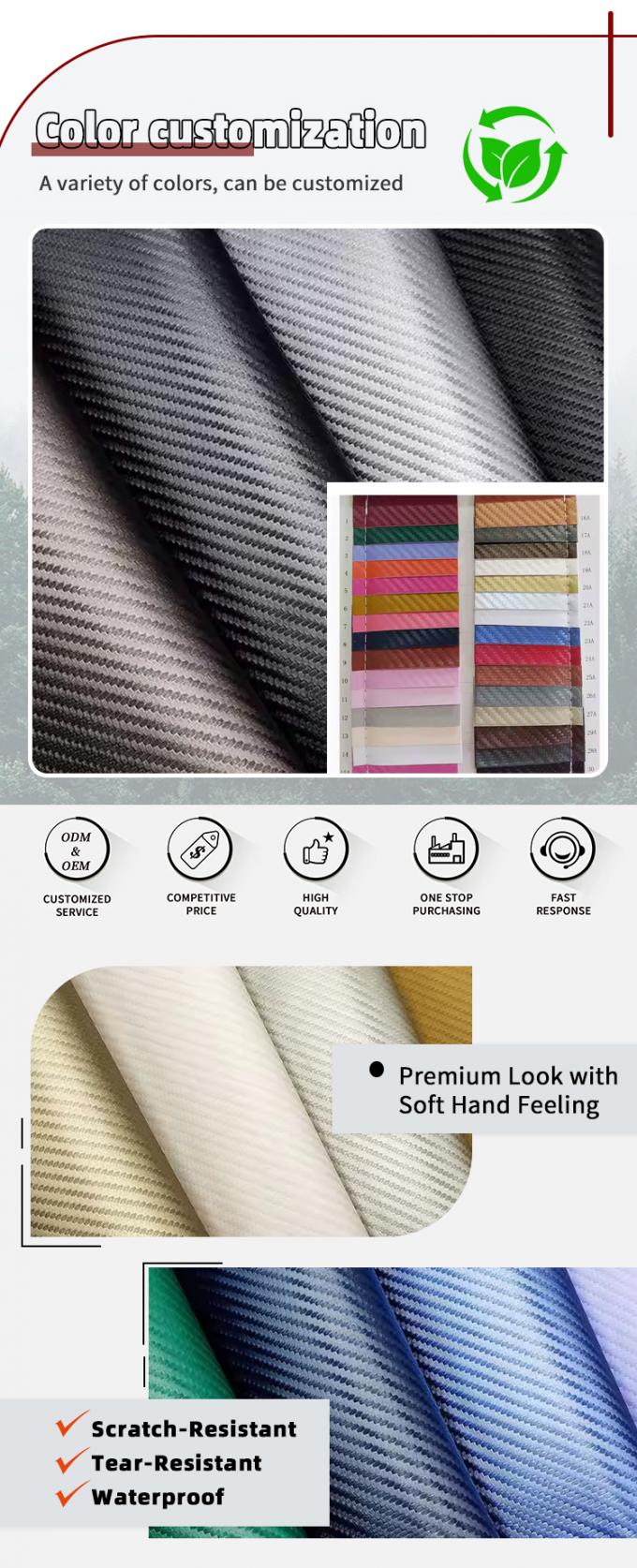 Cuir synthétique PU en fibre de carbone de 1,0 mm d'épaisseur pour sacs, portefeuilles, ceintures, boutiques automobiles, simili cuir 4