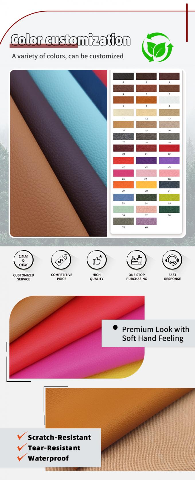 Cuir synth&eacute;tique artificiel imperm&eacute;able en PVC gaufr&eacute; litchi pour canap&eacute;, chaise, meubles, simili cuir 4