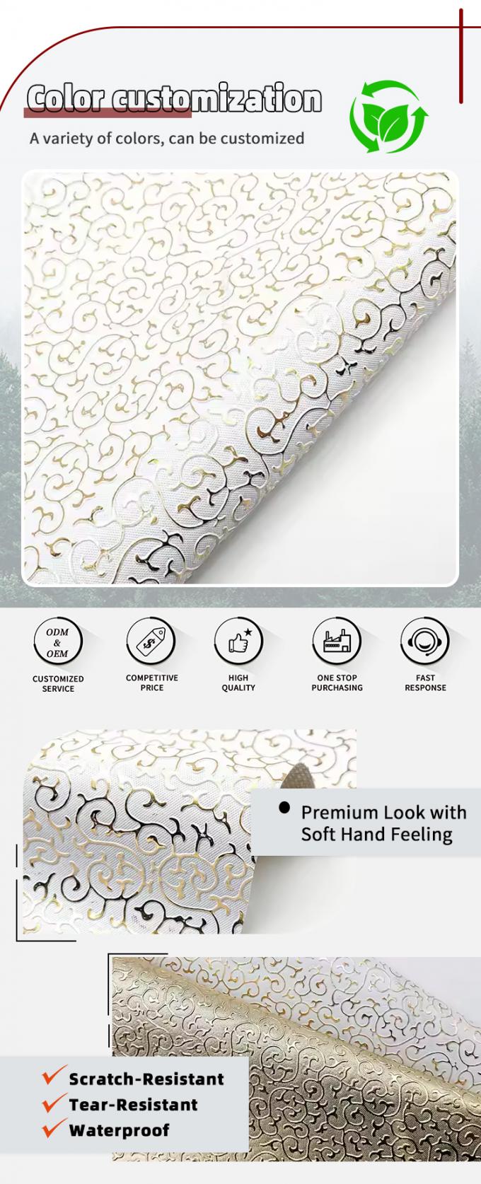 Cuir synthétique artificiel de style gaufré en film doré PVC en gros pour sac, emballage, boîte, chaussures, cahier, tissu 4