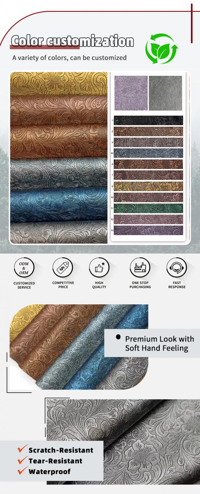 Mod&egrave;le de fleurs en PVC en relief cuir synth&eacute;tique pour portefeuille Bo&icirc;tes de chaussures Cahiers d'ordinateurs Sacs d&eacute;coratifs Mat&eacute;riaux de faux cuir durables 4